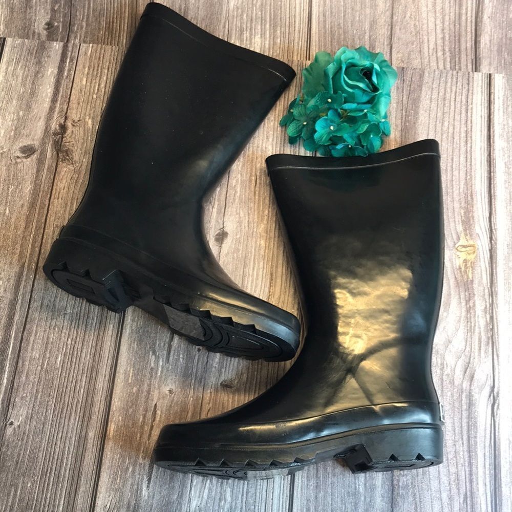 SUGAR Raffle Black Tall Rain Boots 7M